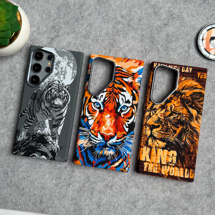 FRATO Aeroflex Metal Samsung Galaxy Ultra Series Carbon Fiber Texture Tiger Lion Design Hard Pc MagSafe Case Cover