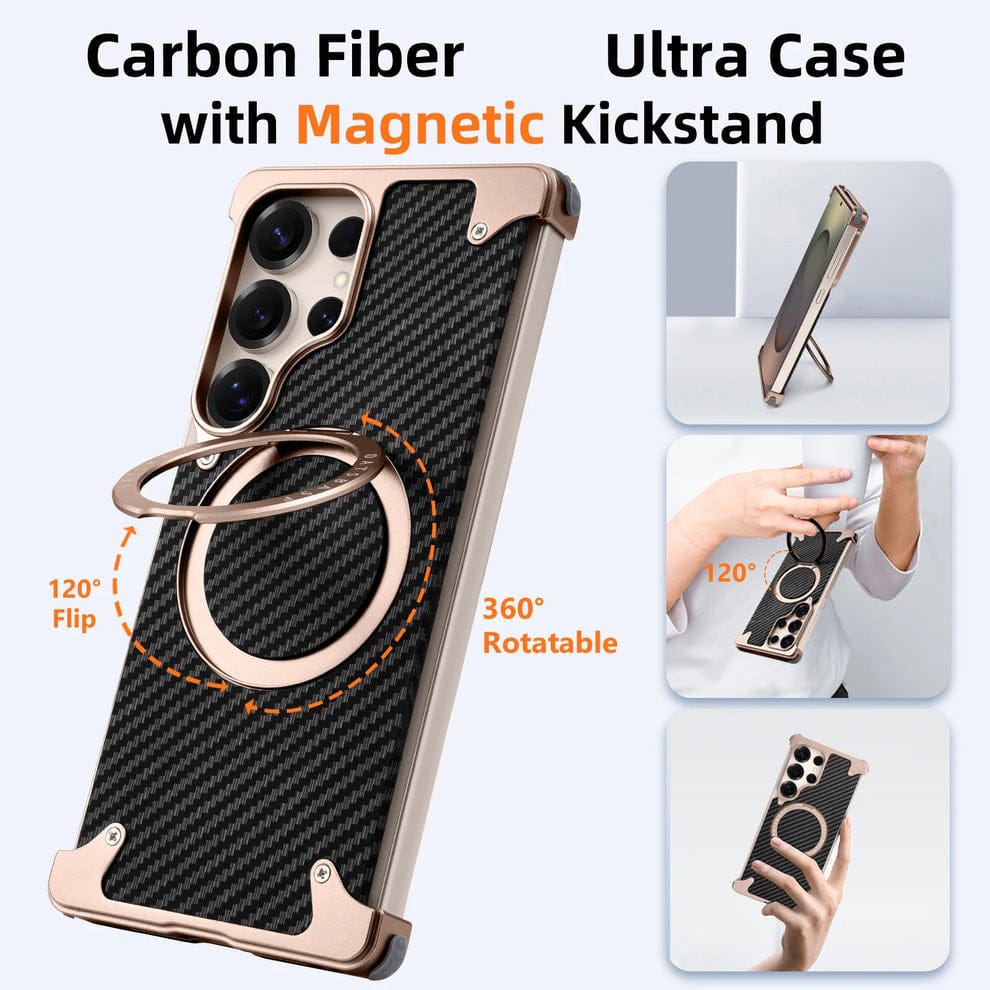 FRATO Aeroflex Metal Samsung Galaxy Ultra Series Carbon Texture Frameless Metal Kickstand Case