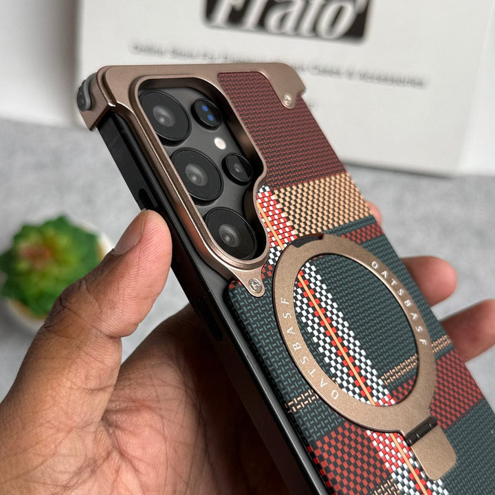 FRATO Aeroflex Metal Samsung Galaxy Ultra Series Kevlar Fiber Texture Frameless Metal Kickstand Case