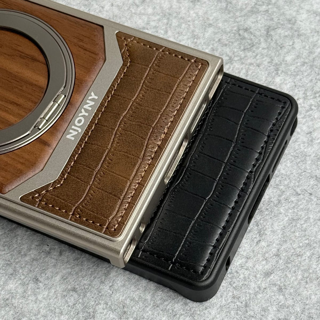 FRATO Aeroflex Metal Samsung Galaxy Ultra series Metallic Wood Leather AeroFLex Aluminium  Case With Rotating Stand