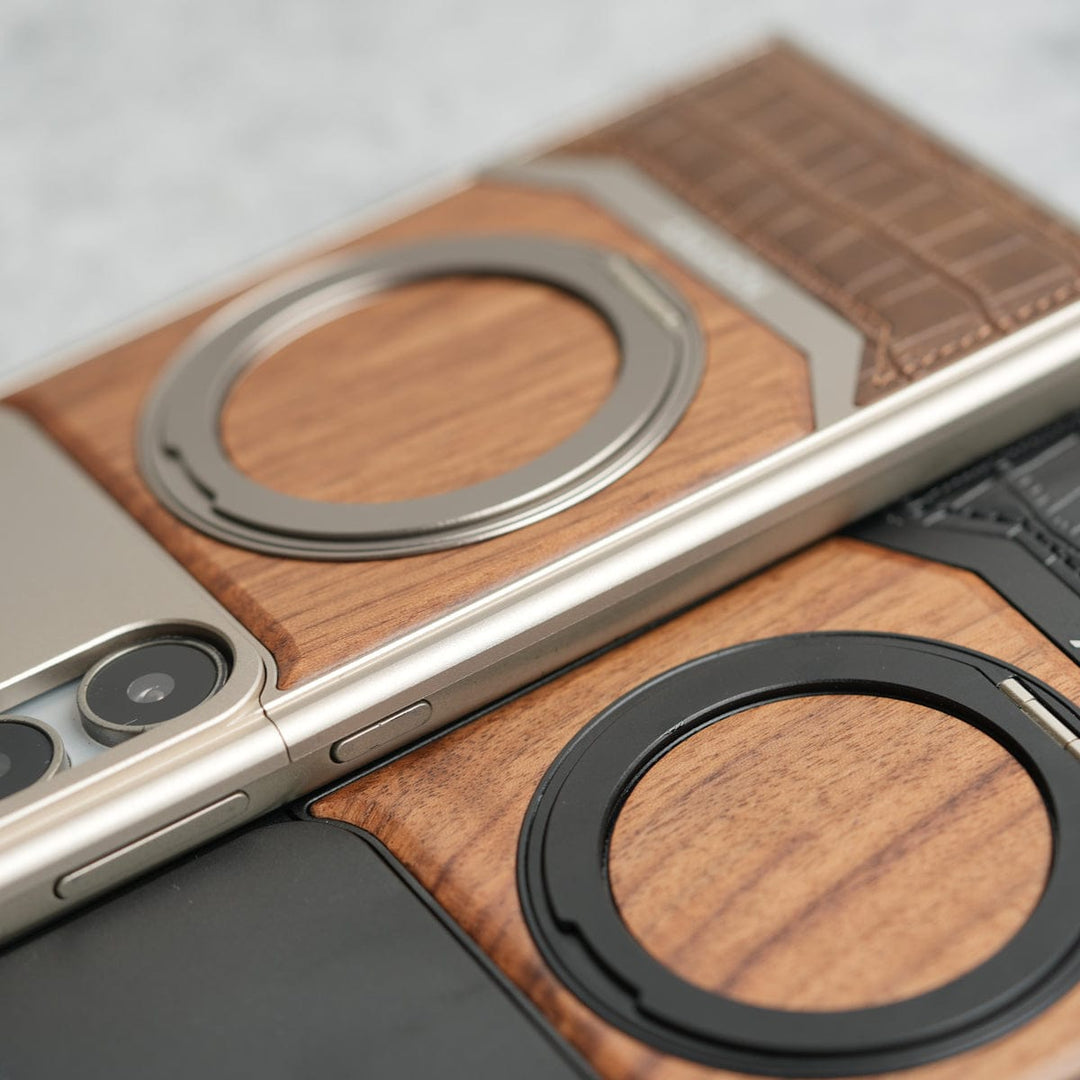 FRATO Aeroflex Metal Samsung Galaxy Ultra series Metallic Wood Leather AeroFLex Aluminium  Case With Rotating Stand