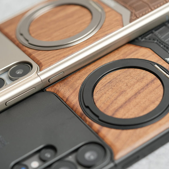 FRATO Aeroflex Metal Samsung Galaxy Ultra series Metallic Wood Leather AeroFLex Aluminium  Case With Rotating Stand