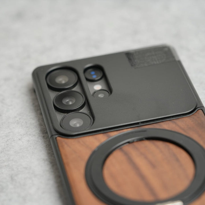 FRATO Aeroflex Metal Samsung Galaxy Ultra series Metallic Wood Leather AeroFLex Aluminium  Case With Rotating Stand