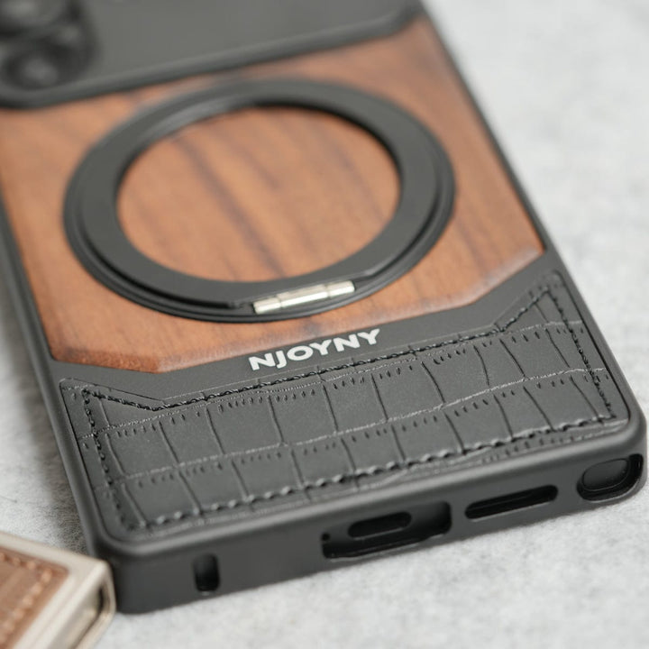 FRATO Aeroflex Metal Samsung Galaxy Ultra series Metallic Wood Leather AeroFLex Aluminium  Case With Rotating Stand