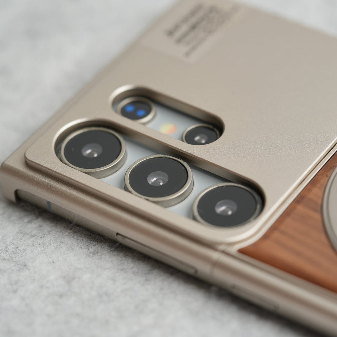 FRATO Aeroflex Metal Samsung Galaxy Ultra series Metallic Wood Leather AeroFLex Aluminium  Case With Rotating Stand