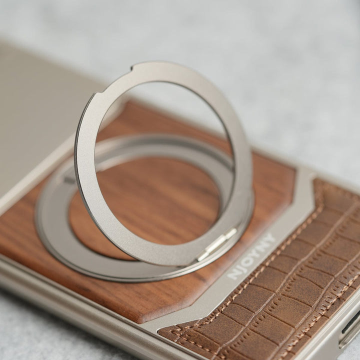 FRATO Aeroflex Metal Samsung Galaxy Ultra series Metallic Wood Leather AeroFLex Aluminium  Case With Rotating Stand