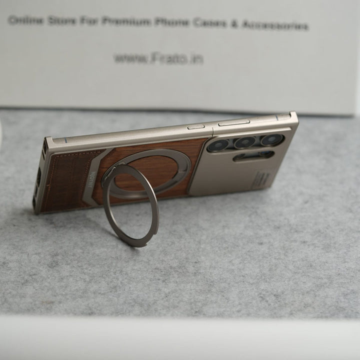 FRATO Aeroflex Metal Samsung Galaxy Ultra series Metallic Wood Leather AeroFLex Aluminium  Case With Rotating Stand