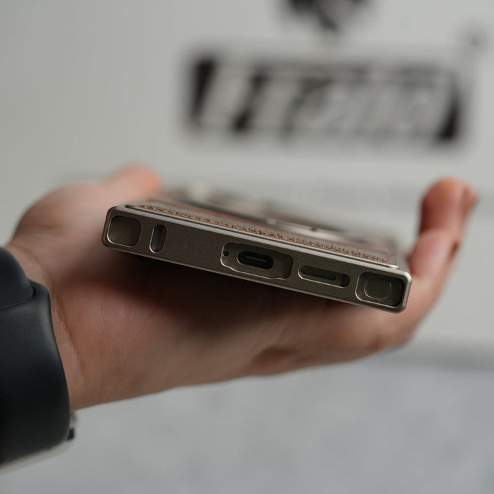 FRATO Aeroflex Metal Samsung Galaxy Ultra series Metallic Wood Leather AeroFLex Aluminium  Case With Rotating Stand