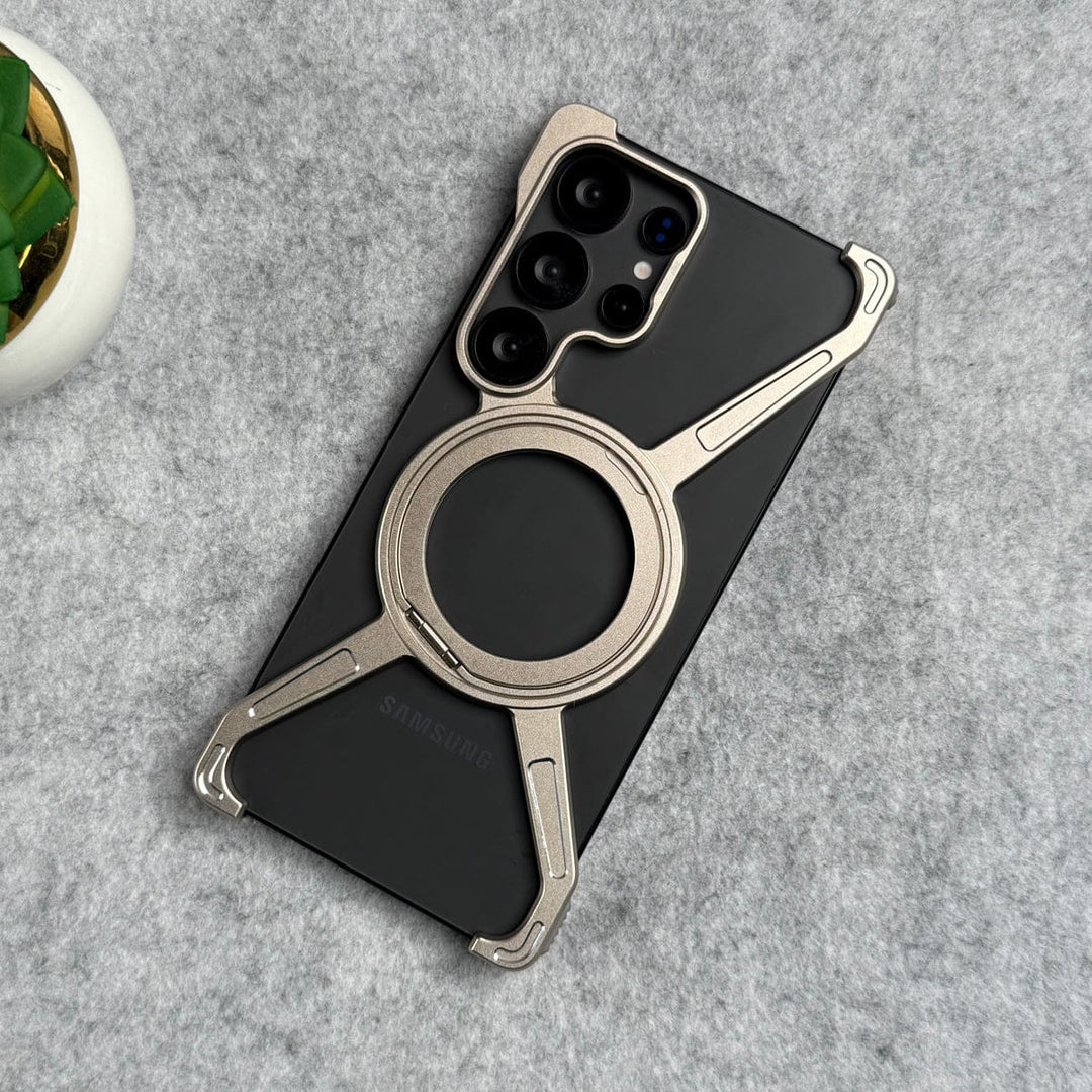 FRATO Aeroflex Metal Samsung Galaxy Ultra Series X Shape Aluminum Metal Rotating Kickstand Frameless Design Magsafe Case