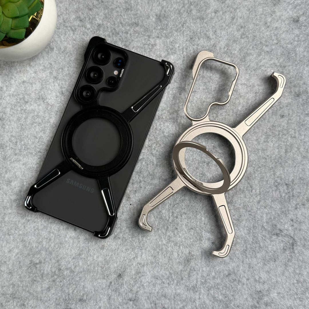 FRATO Aeroflex Metal Samsung Galaxy Ultra Series X Shape Aluminum Metal Rotating Kickstand Frameless Design Magsafe Case