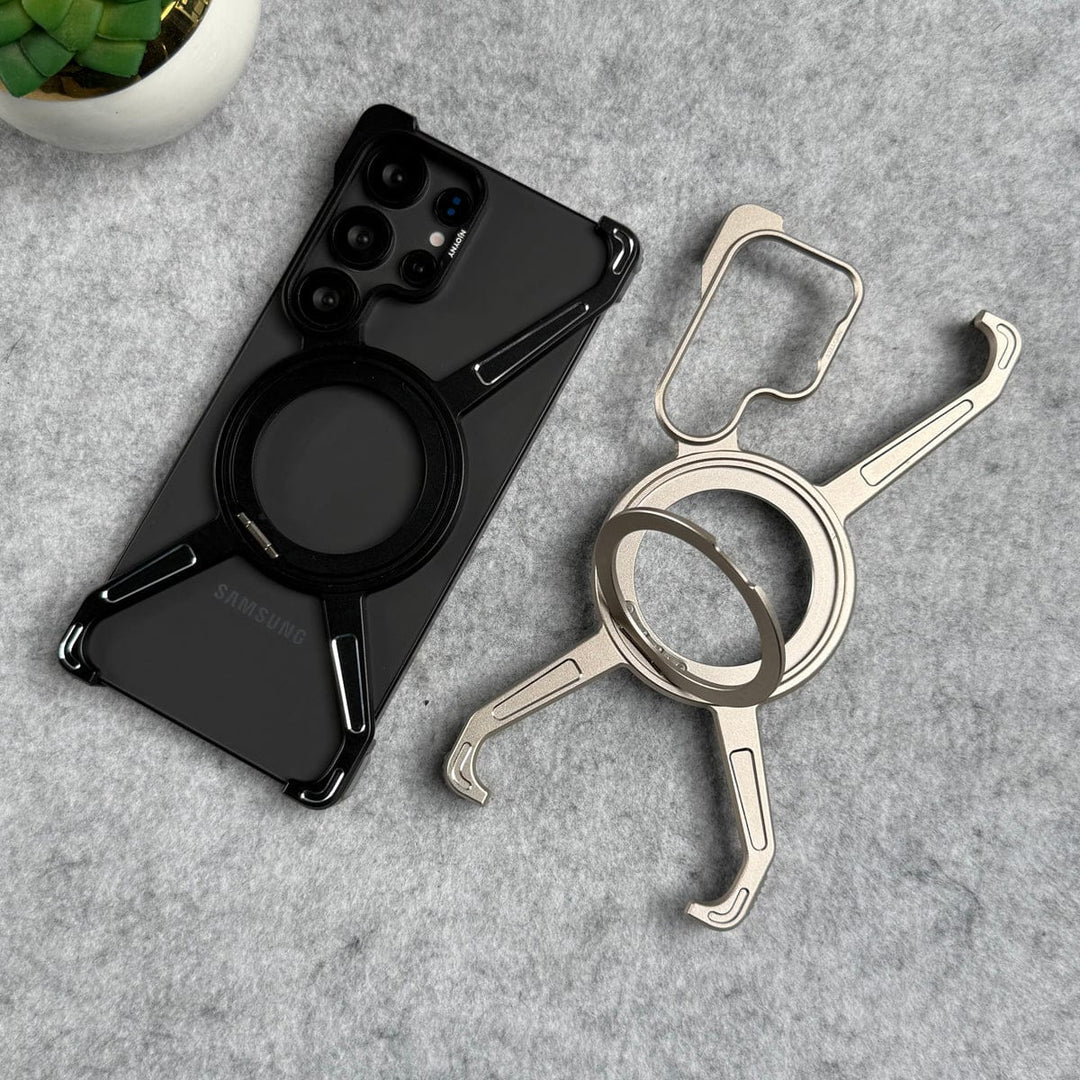 FRATO Aeroflex Metal Samsung Galaxy Ultra Series X Shape Aluminum Metal Rotating Kickstand Frameless Design Magsafe Case