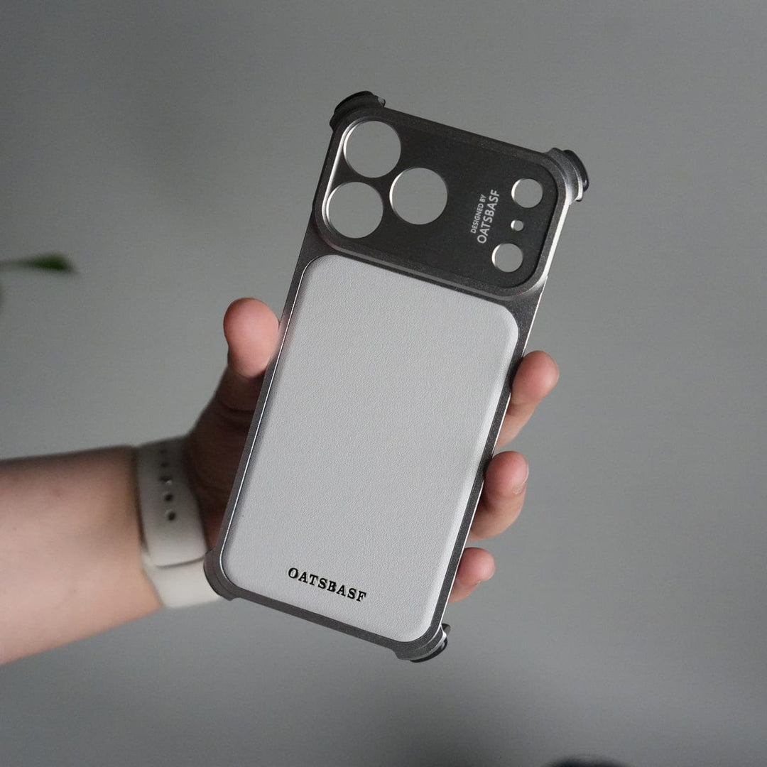 FRATO Aeroflex Metal Silver iPhone 17 Pro Max Premium Aluminum Metal Frame Case | Shockproof Corners | Luxury Leather Shells MagSafe Cover