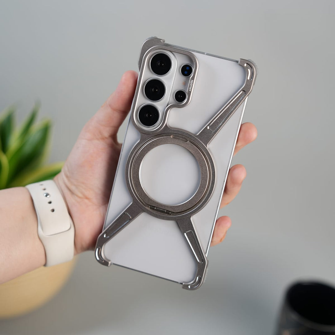 FRATO Aeroflex Metal Titanium Metal Galaxy S26 Ultra X Shape Aluminum Metal Rotating Kickstand Frameless Design Magsafe Case