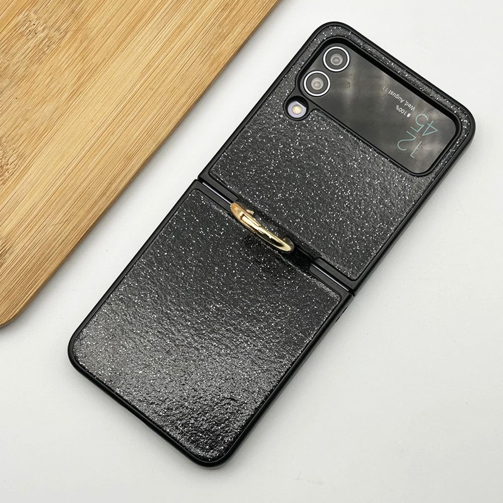 FRATO Flip 3 Collection Black Samsung Galaxy Z Flip 3 Shimmer Glitter Bling Metal Ring Holder Case Cover