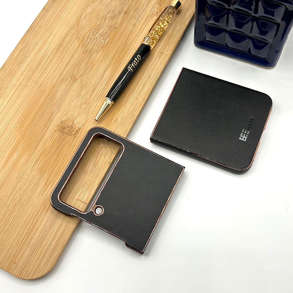 FRATO Flip 3 Collection Black Samsung Z Flip 3 PU Leather Chrome Plated Side Case Cover