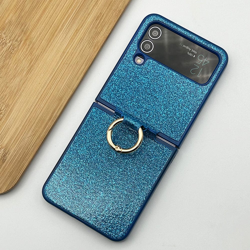 FRATO Flip 3 Collection Blue Samsung Galaxy Z Flip 3 Shimmer Glitter Bling Metal Ring Holder Case Cover