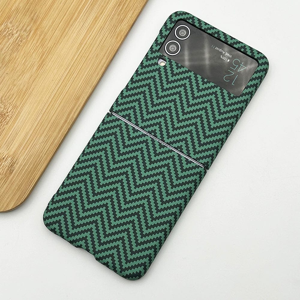 FRATO Flip 3 Collection Green Samsung Galaxy Z Flip 3 Zigzag Carbon Fiber Pattern Texture Case Cover