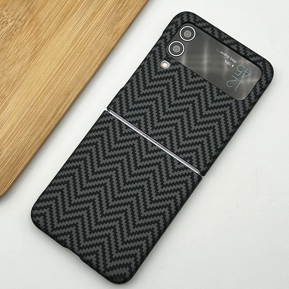 FRATO Flip 3 Collection Grey Samsung Galaxy Z Flip 3 Zigzag Carbon Fiber Pattern Texture Case Cover