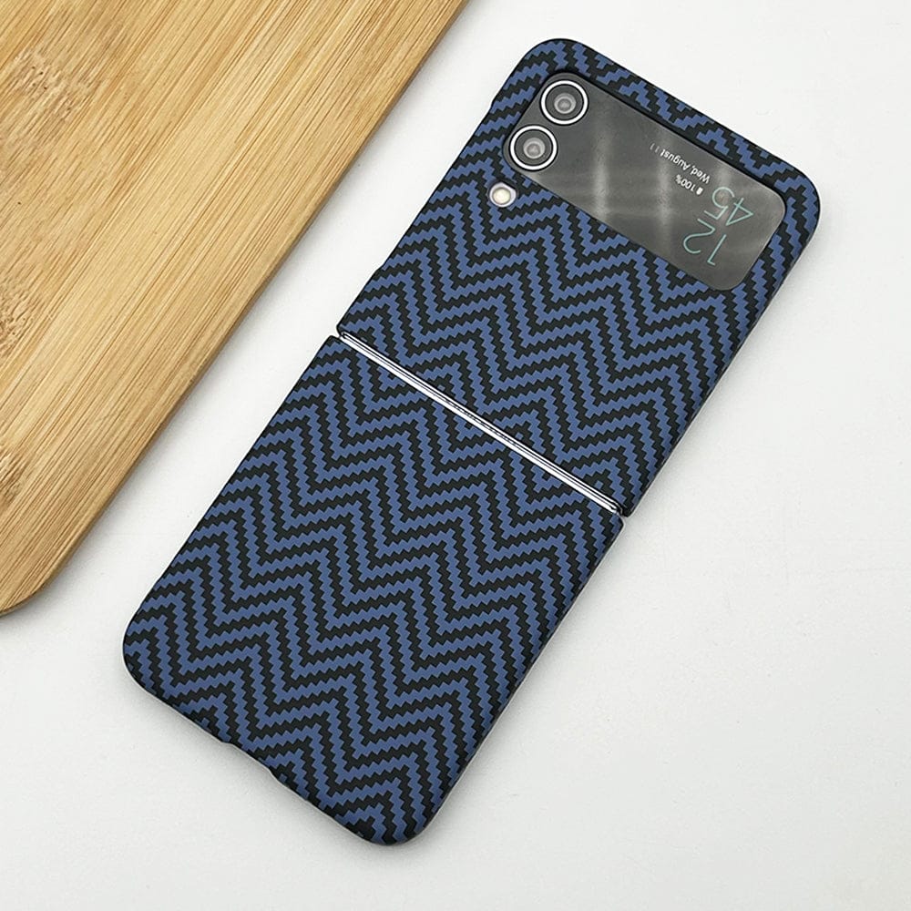 FRATO Flip 3 Collection Navy Blue Samsung Galaxy Z Flip 3 Zigzag Carbon Fiber Pattern Texture Case Cover