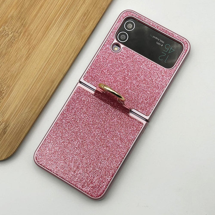 FRATO Flip 3 Collection Pink Samsung Galaxy Z Flip 3 Shimmer Glitter Bling Metal Ring Holder Case Cover