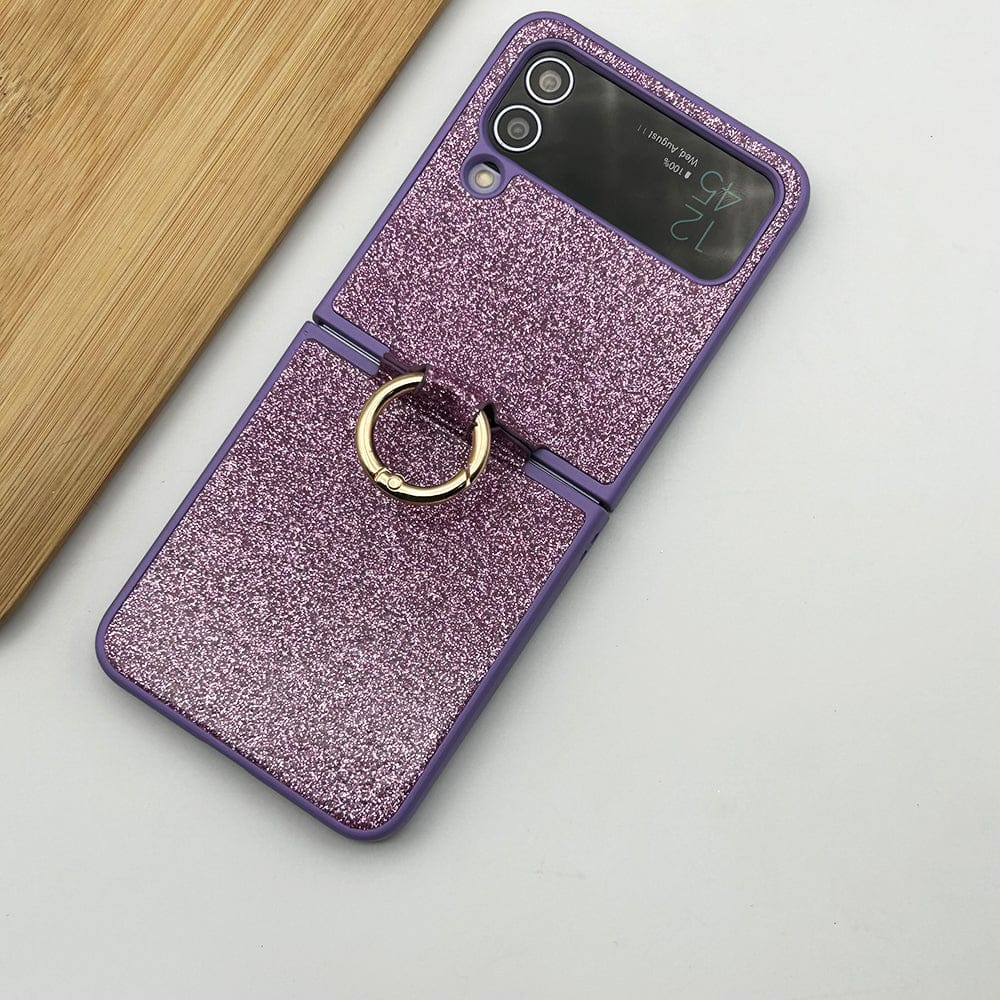 FRATO Flip 3 Collection Purple Samsung Galaxy Z Flip 3 Shimmer Glitter Bling Metal Ring Holder Case Cover
