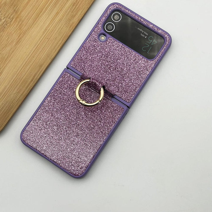 FRATO Flip 3 Collection Purple Samsung Galaxy Z Flip 3 Shimmer Glitter Bling Metal Ring Holder Case Cover