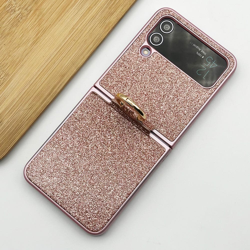 FRATO Flip 3 Collection Rose Gold Samsung Galaxy Z Flip 3 Shimmer Glitter Bling Metal Ring Holder Case Cover
