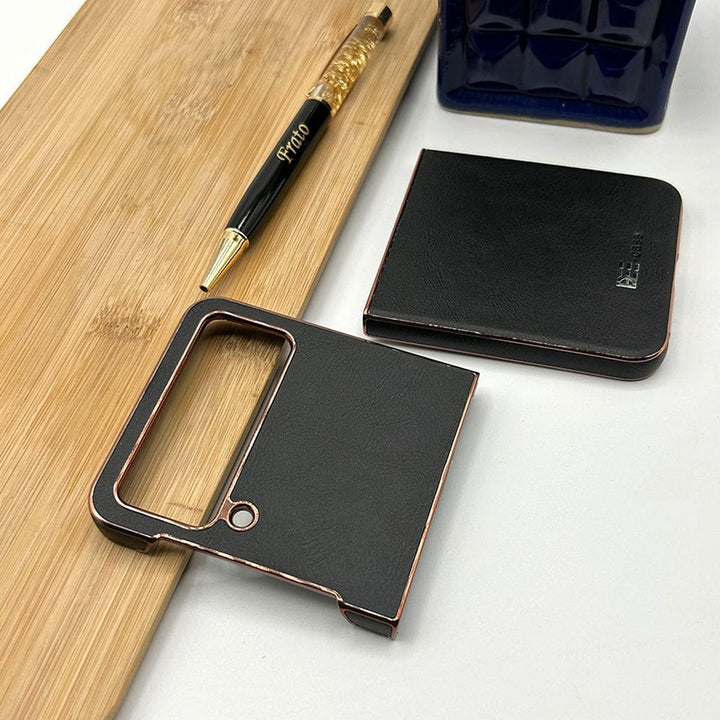 FRATO Flip 3 Collection Samsung Z Flip 3 PU Leather Chrome Plated Side Case Cover