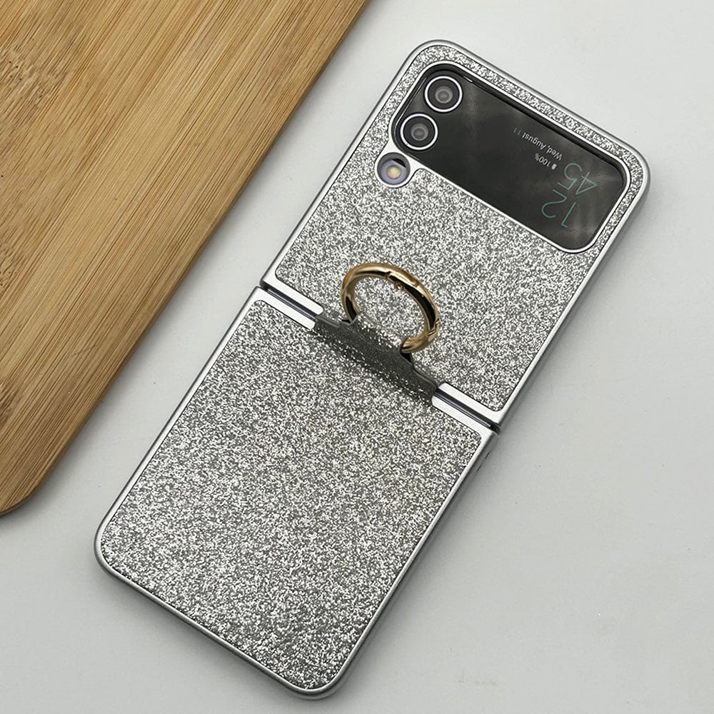 FRATO Flip 3 Collection Sliver Samsung Galaxy Z Flip 3 Shimmer Glitter Bling Metal Ring Holder Case Cover