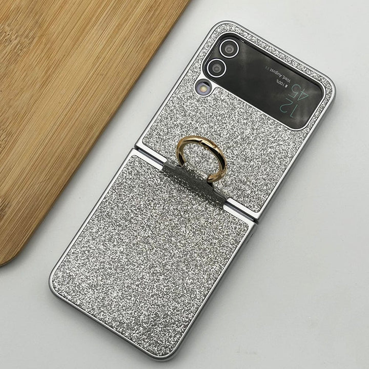 FRATO Flip 3 Collection Sliver Samsung Galaxy Z Flip 3 Shimmer Glitter Bling Metal Ring Holder Case Cover