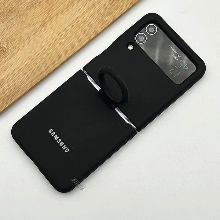 FRATO Flip 4 Collection Black Samsung Galaxy Z Flip 4 Liquid Hard-shell Silicone Case Cover with Ring Holder