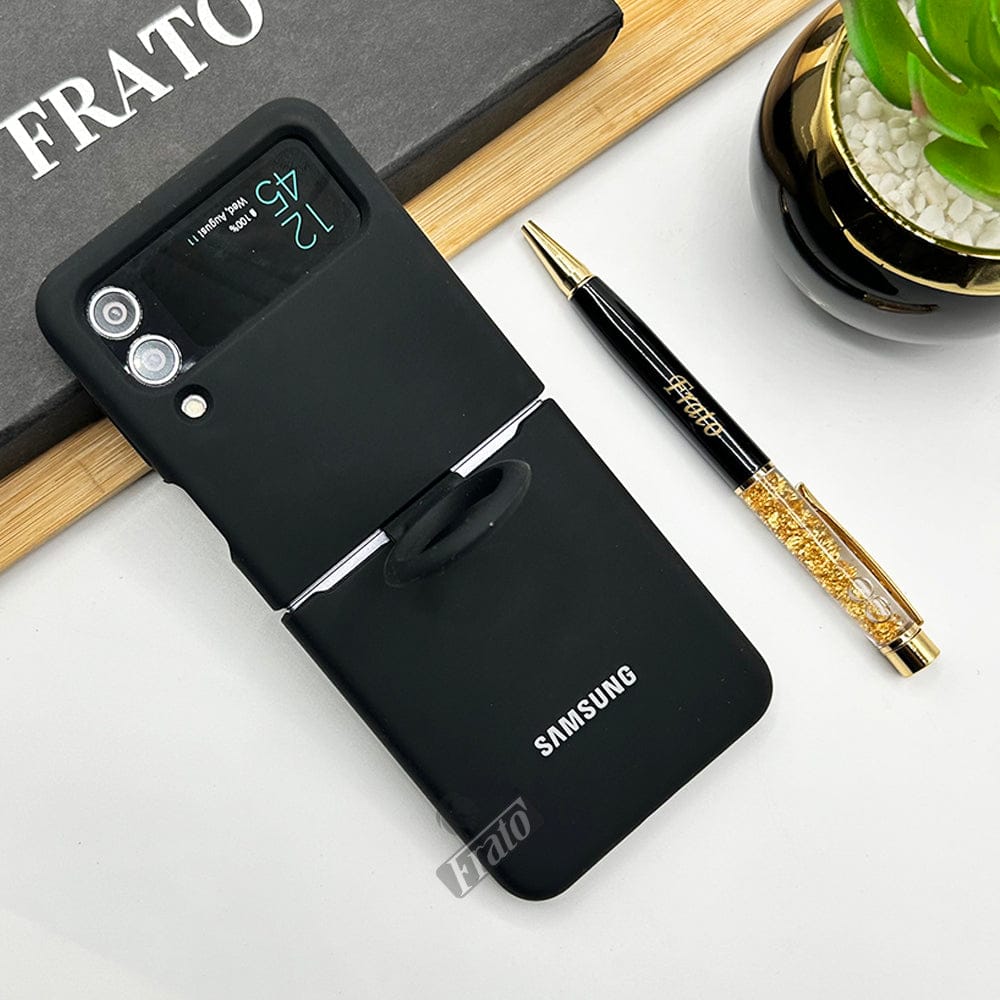 FRATO Flip 4 Collection Black Samsung Galaxy Z Flip 4 Soft Liquid Silicone Case Cover With Ring Holder