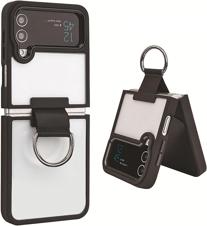 FRATO Flip 4 Collection Black Samsung Galaxy Z Flip 4 Transparent Shockproof Clear Case With Metal Ring Stand