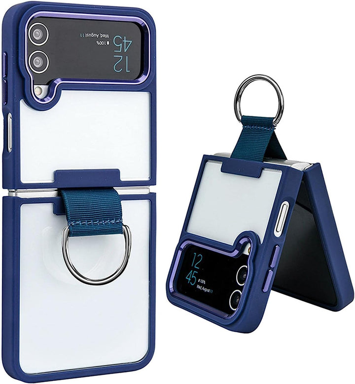 FRATO Flip 4 Collection Blue Samsung Galaxy Z Flip 4 Transparent Shockproof Clear Case With Metal Ring Stand