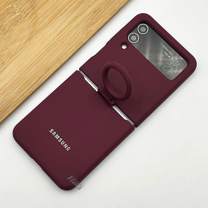 FRATO Flip 4 Collection Dark Maroon Samsung Galaxy Z Flip 4 Liquid Hard-shell Silicone Case Cover with Ring Holder