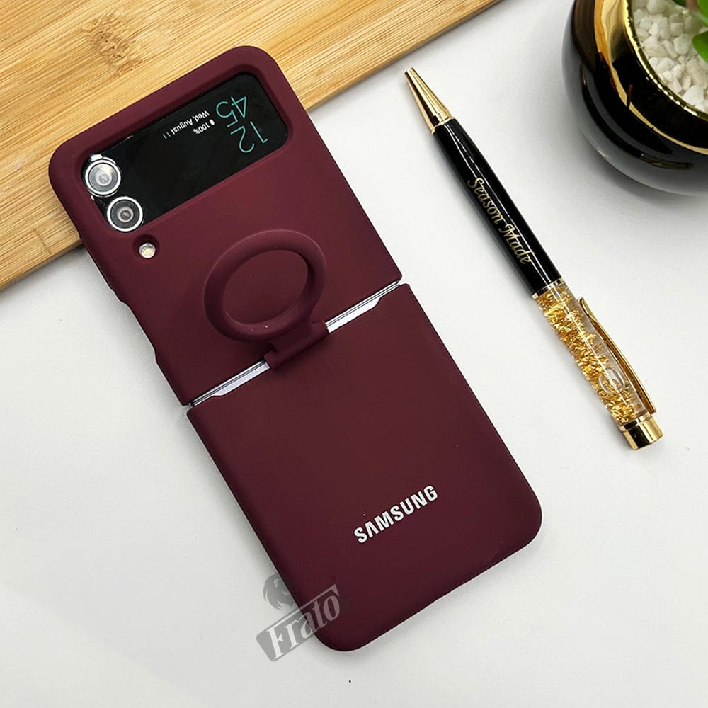 FRATO Flip 4 Collection Deep Maroon Samsung Galaxy Z Flip 4 Soft Liquid Silicone Case Cover With Ring Holder