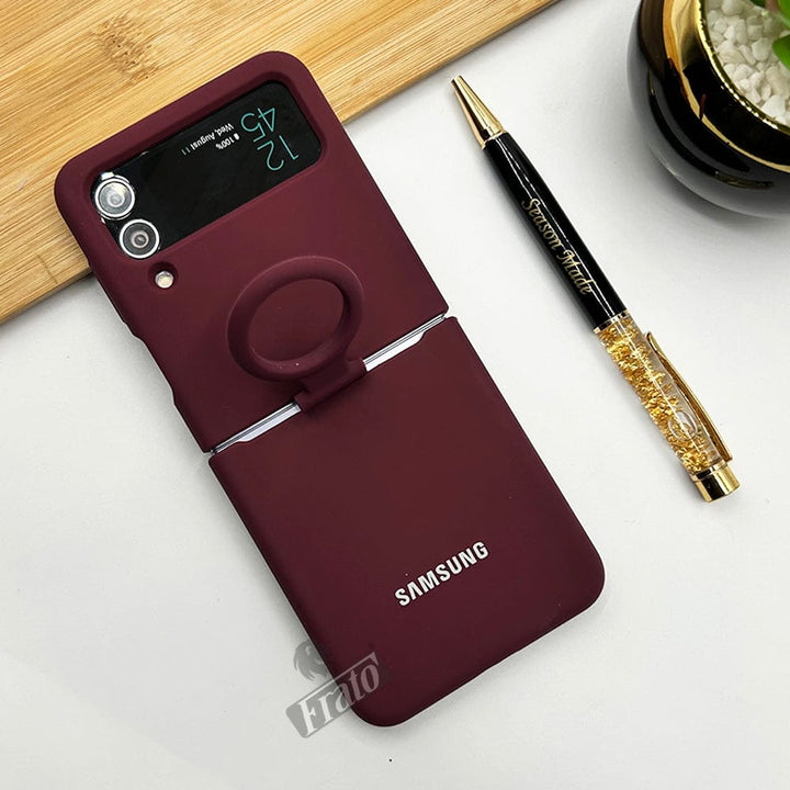 FRATO Flip 4 Collection Deep Maroon Samsung Galaxy Z Flip 4 Soft Liquid Silicone Case Cover With Ring Holder