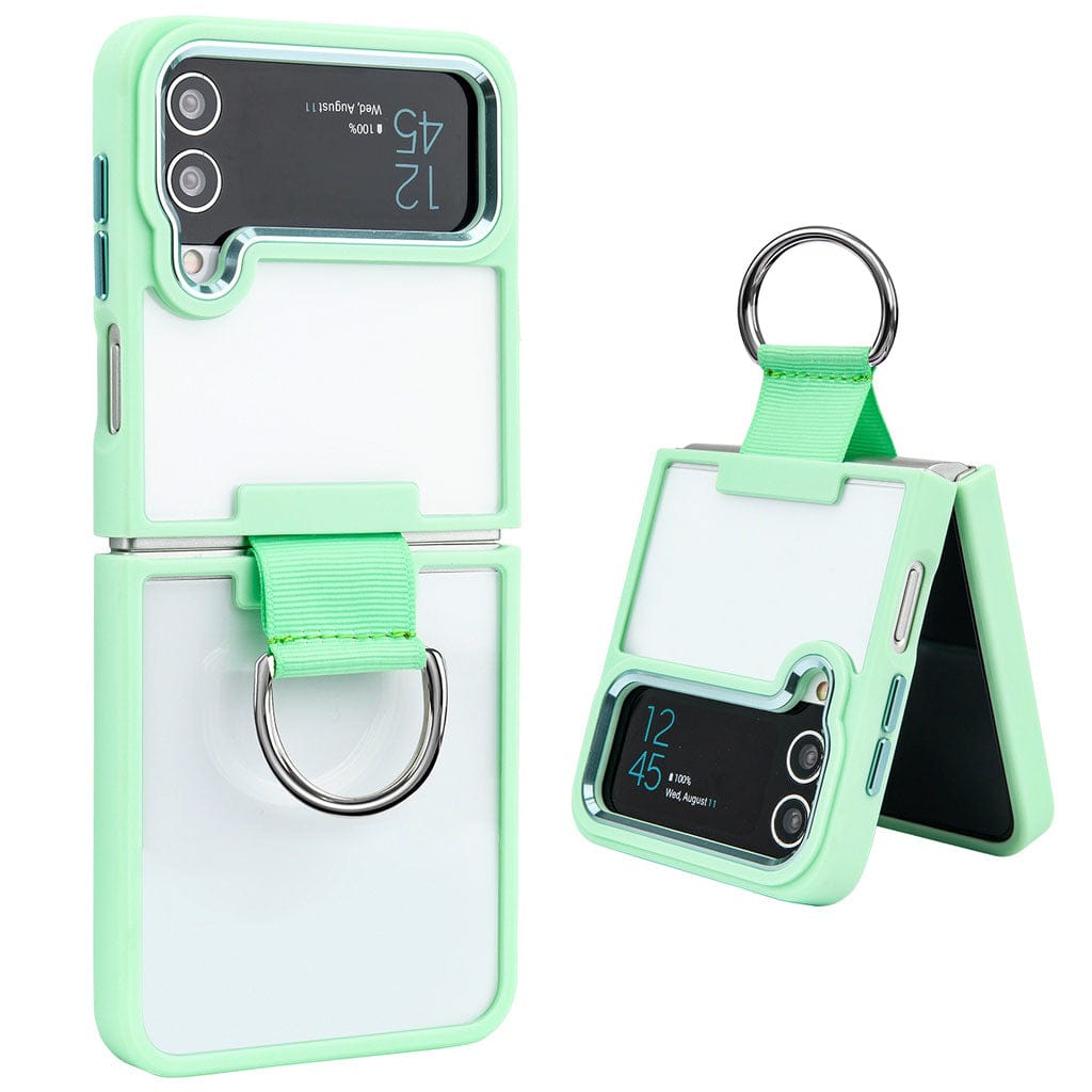 FRATO Flip 4 Collection Green Samsung Galaxy Z Flip 4 Transparent Shockproof Clear Case With Metal Ring Stand