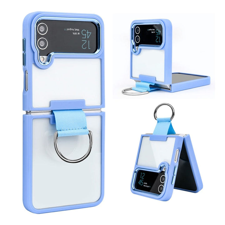 FRATO Flip 4 Collection Lilac Samsung Galaxy Z Flip 4 Transparent Shockproof Clear Case With Metal Ring Stand