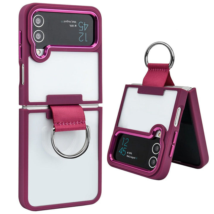 FRATO Flip 4 Collection Maroon Samsung Galaxy Z Flip 4 Transparent Shockproof Clear Case With Metal Ring Stand