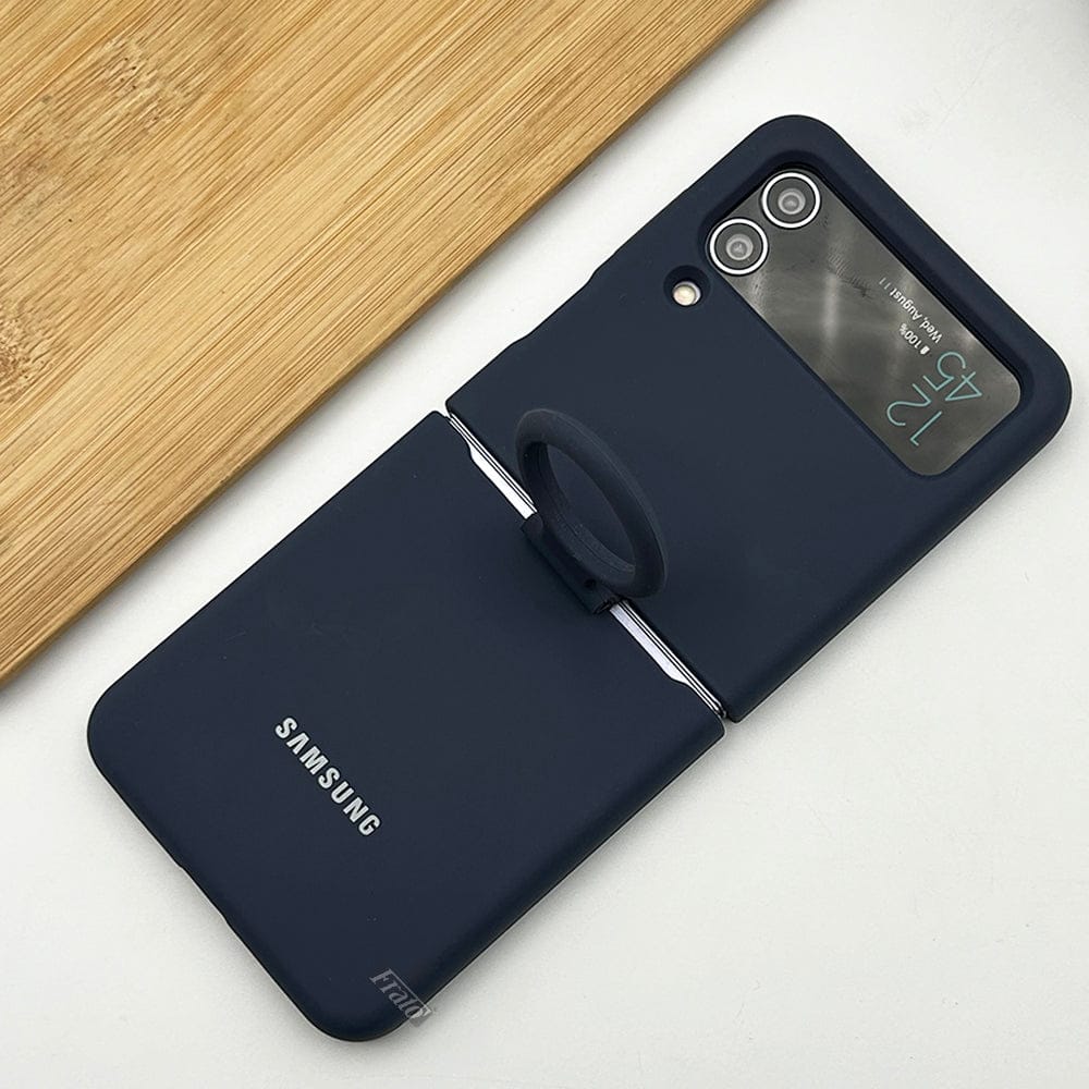 FRATO Flip 4 Collection Navy Blue Samsung Galaxy Z Flip 4 Liquid Hard-shell Silicone Case Cover with Ring Holder
