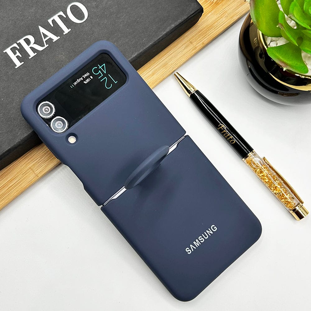 FRATO Flip 4 Collection Navy Blue Samsung Galaxy Z Flip 4 Soft Liquid Silicone Case Cover With Ring Holder