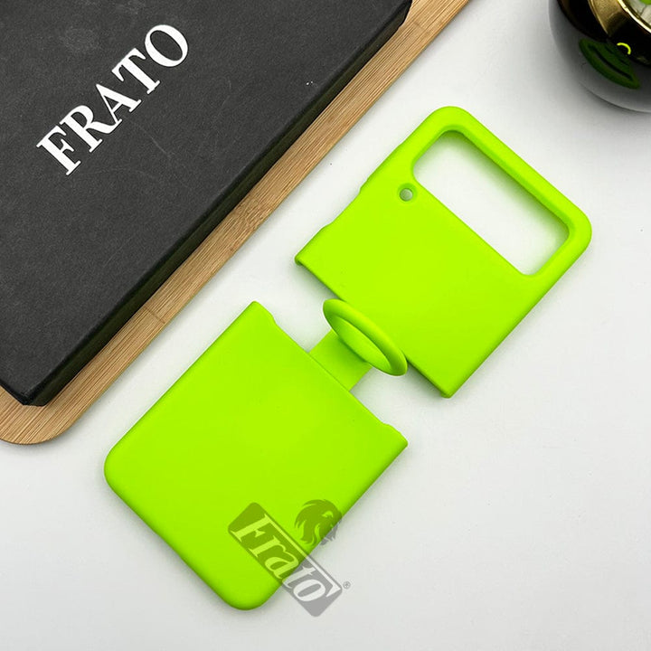FRATO Flip 4 Collection Neon Green Samsung Galaxy Z Flip 4 Liquid Silky Soft Silicone Case Cover With Ring Holder