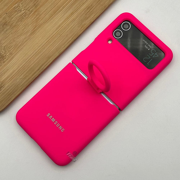 FRATO Flip 4 Collection Neon Pink Samsung Galaxy Z Flip 4 Liquid Hard-shell Silicone Case Cover with Ring Holder