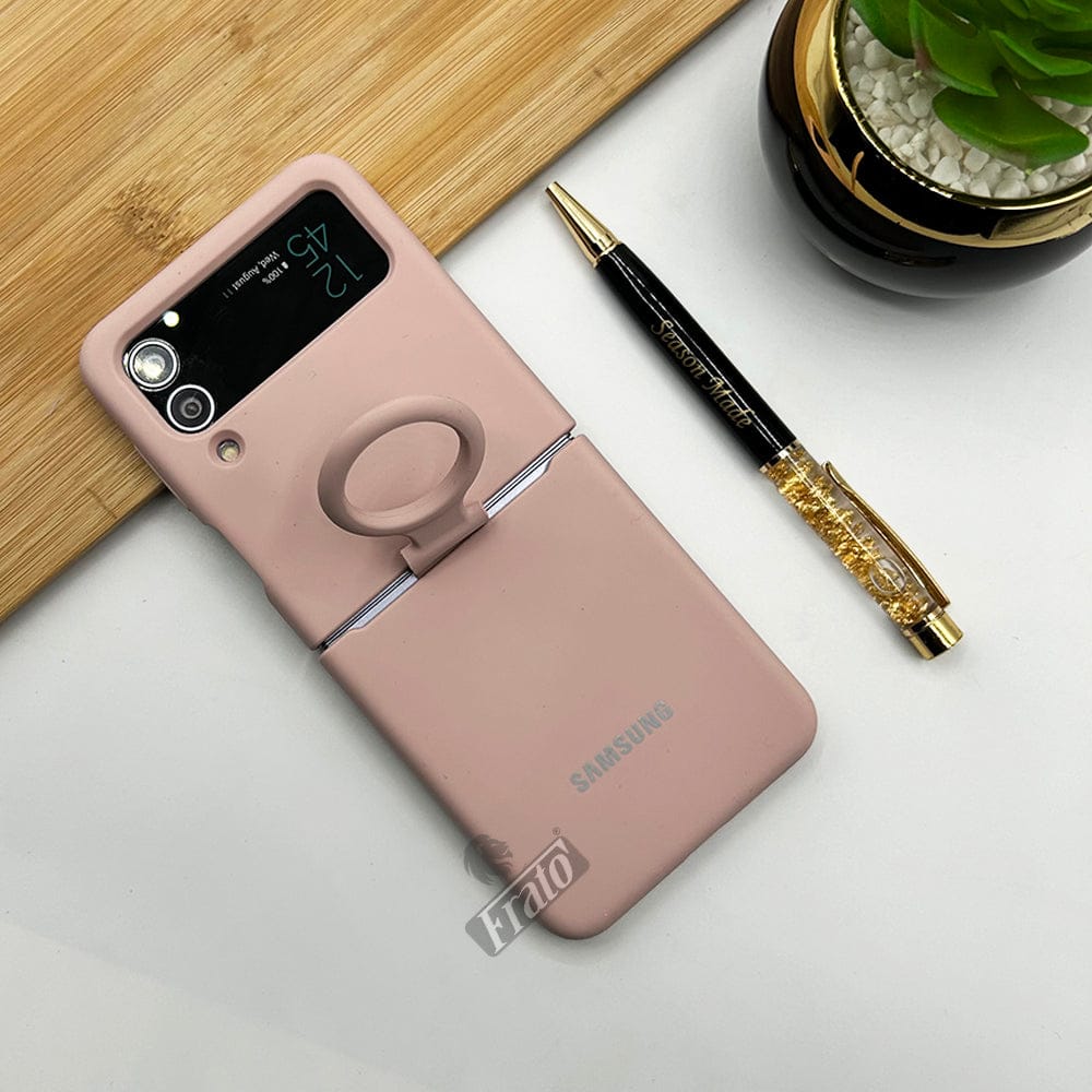FRATO Flip 4 Collection Peach Samsung Galaxy Z Flip 4 Soft Liquid Silicone Case Cover With Ring Holder