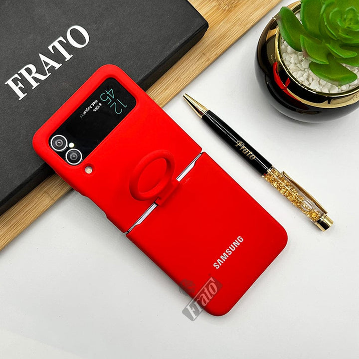 FRATO Flip 4 Collection Red Samsung Galaxy Z Flip 4 Soft Liquid Silicone Case Cover With Ring Holder