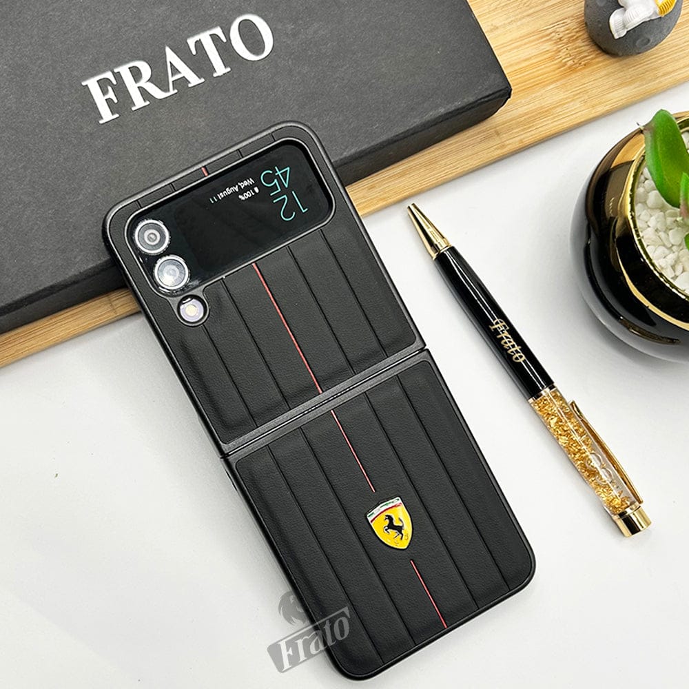 FRATO Flip 4 Collection Samsung Galaxy Flip 4 Sports Car Logo Suitcase Line Design Case Cover (Black)