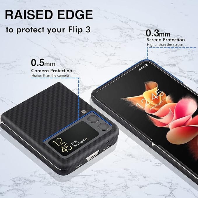 FRATO Flip 4 Collection Samsung Galaxy Z Flip 4 Carbon Fiber Texture Pc Hard Case Cover (Black)