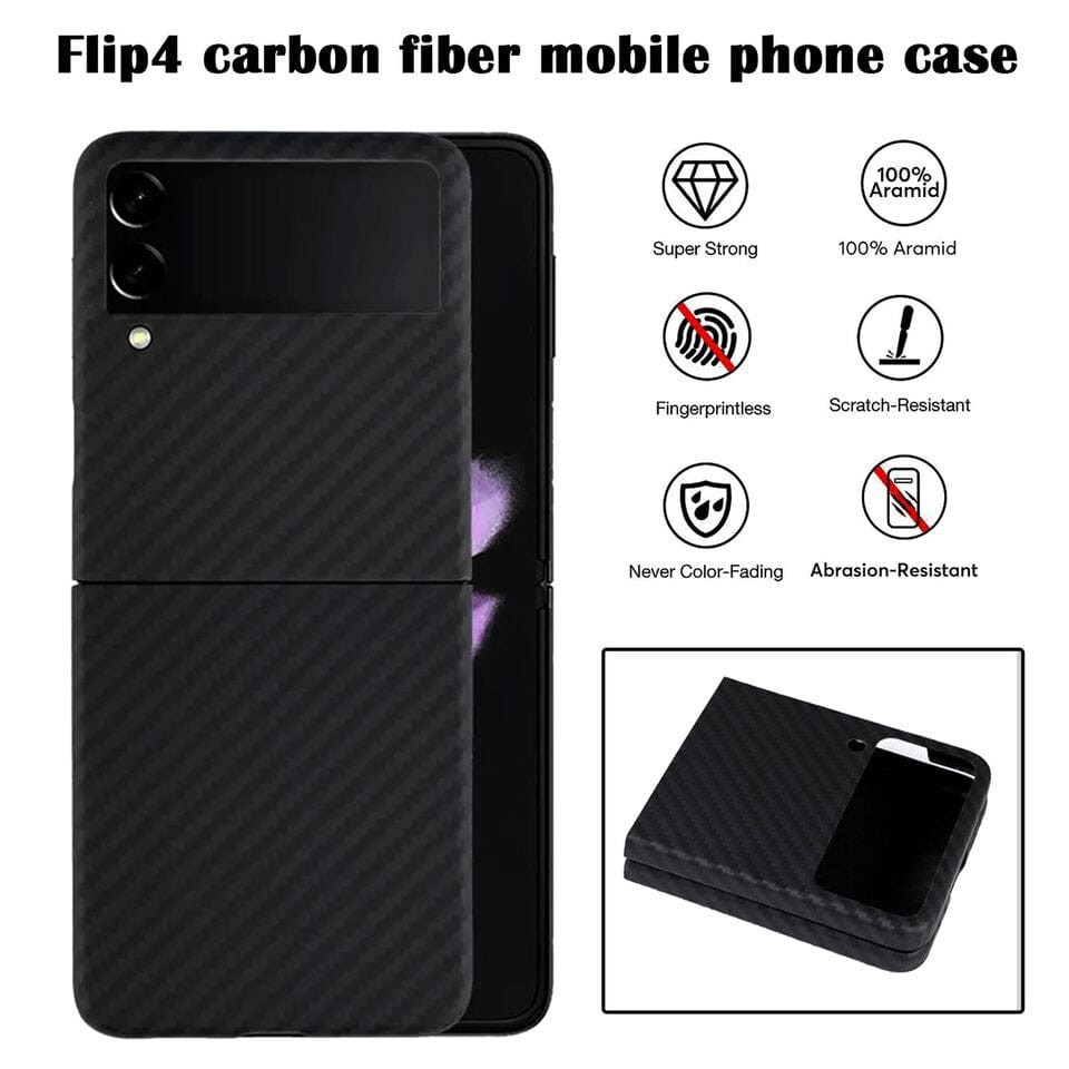 FRATO Flip 4 Collection Samsung Galaxy Z Flip 4 Carbon Fiber Texture Pc Hard Case Cover (Black)