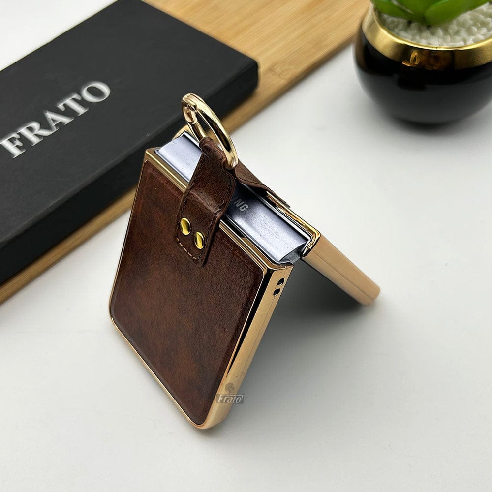 FRATO Flip 4 Collection Samsung Galaxy Z Flip 4 Chrome Plated Pu Leather Metal Ring Holder Case Cover
